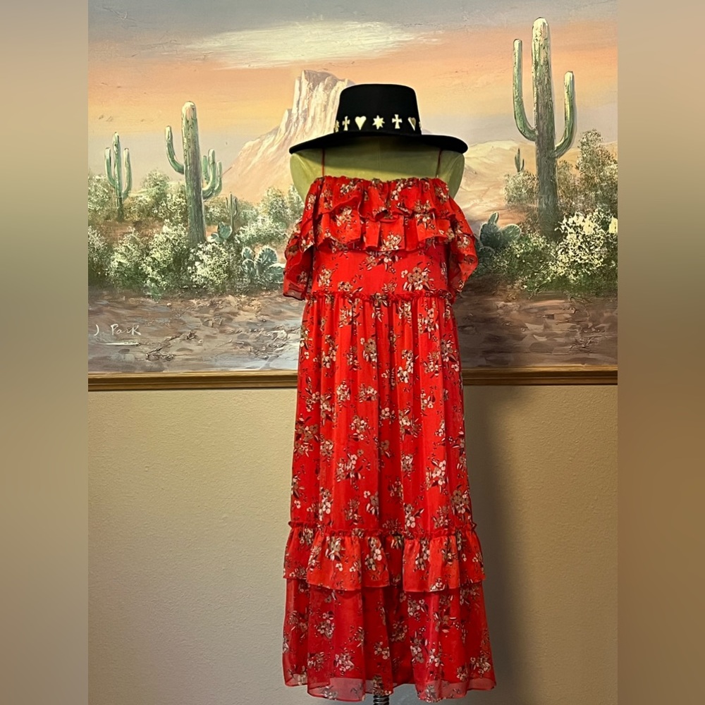 BNWOT ZARA FLORAL RED OFF THE SHOULDER SIZE L